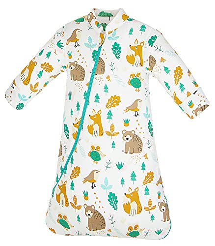 Sleeping Bag for Baby Girl 3.5 Tog Thick Cotton Swaddle Blanket Sack for Toddler Brown Bear Baby Grow Bag with Removable Long Sleeves Newborn Bedding 12-24 Months