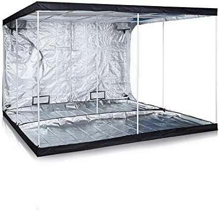 PrimeGarden Hydroponic 600D High Reflective Mylar Water-Resistant Grow Tent Dark Room w/Removable Floor Tray for Indoor Plant Growing (120"x120"x80")