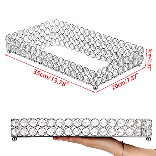 Hipiwe Crystal Cosmetic Makeup Tray - Large Mirrored Vanity Tray Jewelry Trinket Organizer Traytray Home Decorative Dresser Tray Bathroom Tray, 13.7"X 7.87" #TOP4