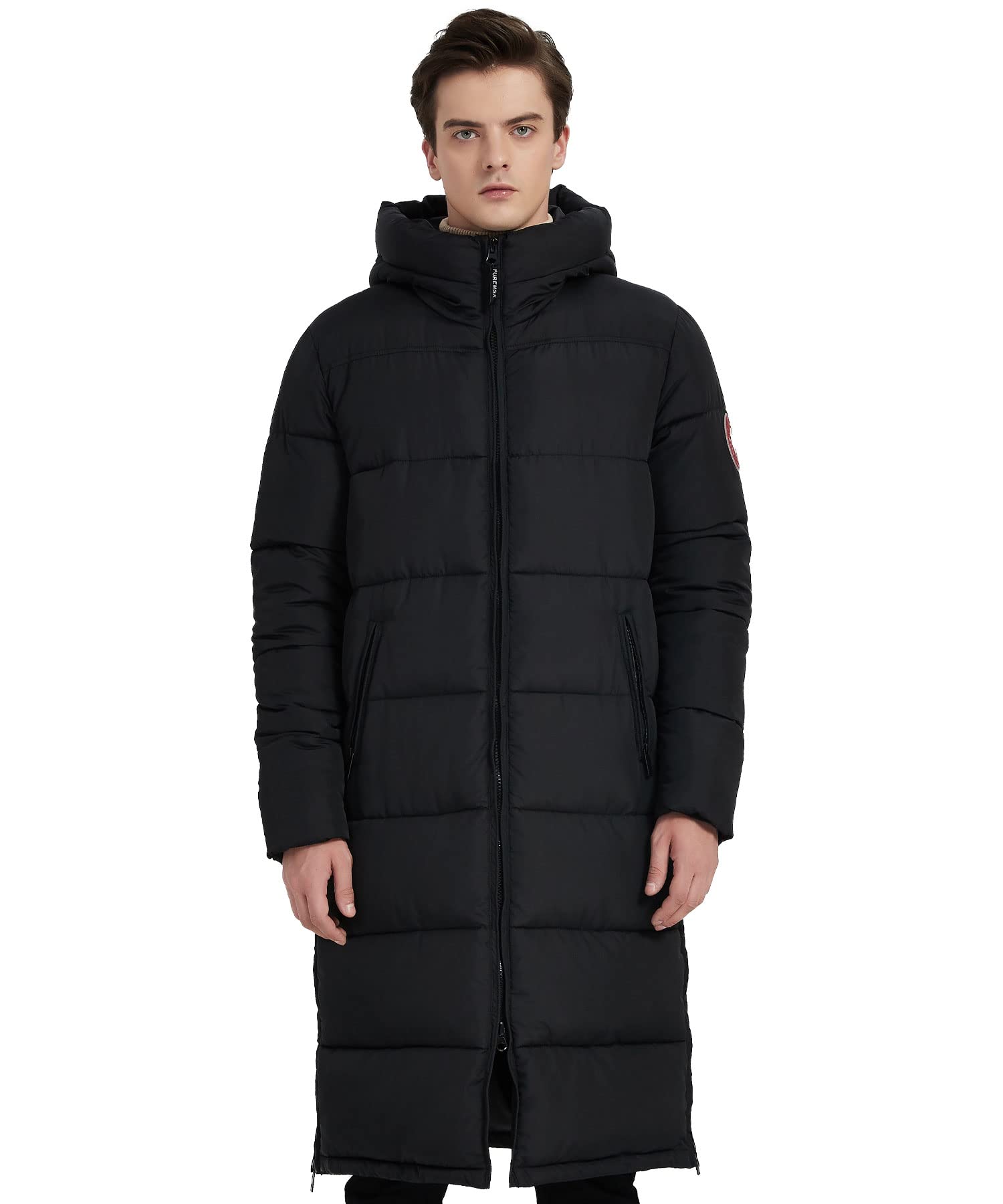 PUREMSXUnisex Long Winter Parka Jacket, Thickened Puffer Insulated Vegan Down Quilted Windproof Hooded Coats
