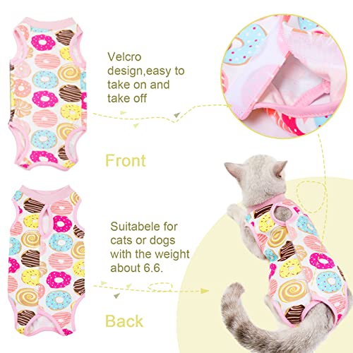 Image of Cat Recovery Suit for Abdominal Wounds or Skin Diseases, 2 PCS Cat Surgery Recovery Suit Breathable E-Collar Alternative for Small Medium Pets After Surgery Wear, Banana and Donut, L