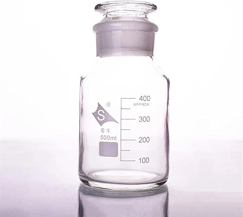 Botella de laboratorio Botella de reactivo, boca ancha, transparente, vidrio ordinario, vidrio normal, capacidad 16.9 fl oz, frascos de muestra de
