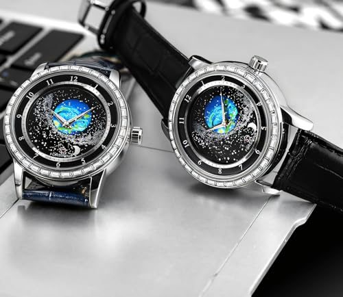 Image of FORSINING Watches for Men Rhinestone Inlay Rotational Starry Sky Moon Phase Mechanical Automatic Watch Waterproof for Business Leather Wristwatch