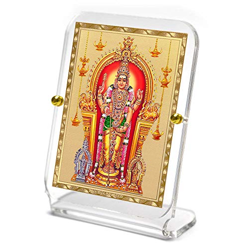 Image of Eknoor Gold Plated Murugan Kartikeya Ji Acrylic Recta 1 Car Dashboard Frame | Gold-plated Murugan Ji temple darshan foil on acrylic Recta 1 frame with gold border - car, desk and puja ghar