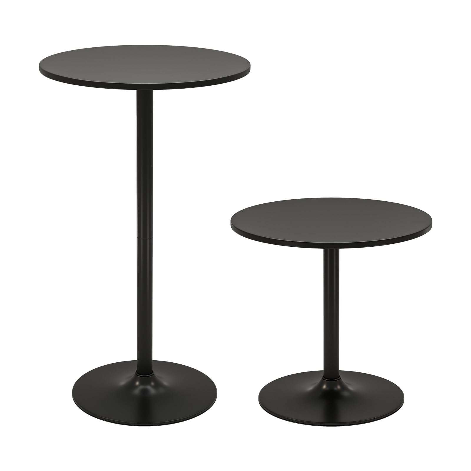 TANGZON 60CM Round Bar Table Set of 1/2, 2-in-1 Height Adjustable Pub/Coffee Tables with Metal Base, Bistro Dining Furniture for Home Kitchen Cocktail, Easy Assembly (1, Black)