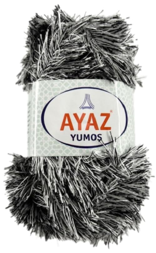 Eyelash Faux Fur Furry Soft Fluffy Knitting Yarn 100g Ball (1000-1217 Black/White)