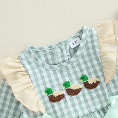 Sasaerucure Infant Baby Girl Mallard Duck Clothes Winter Long Sleeve Smocked Bubble Romper Newborn Girl Farm Outfit4