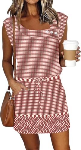 Image of Beach Dress for Women 2026 Summer Vacation Boho Floral Casual Drawstring Waist Dresses with Pockets