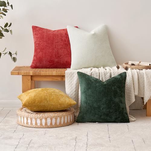 Image of MIULEE Pack of 2 Couch Throw Pillow Covers 18x18 Inch Neutral Pure White Modern Boho Accent Decorative Pillow Covers Soft Chenille Farmhouse Cushion Covers for Home Decor Bed Sofa Living Room