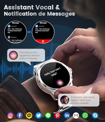 Reloj Inteligente Hombre con 3 Correas, 1.43″ HD AMOLED Smartwatch Hombre con Llamadas Bluetooth, Monitor de Sueño, 5ATM Impermeable, 100+ Modos Deportivos para Android iOS 5