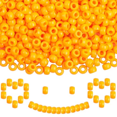 KAKW Plastic Pony Beads, 1000 Pcs, 6x9mm, for Bracelet, Hair Braiding, Friendship Bracelets, Jewelry Making (Orange)