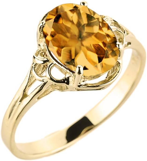 Claddagh Gold 14K Yellow Gold Birthstone Lab Grown Oval Solitaire Ring Available in multiple ring sizes