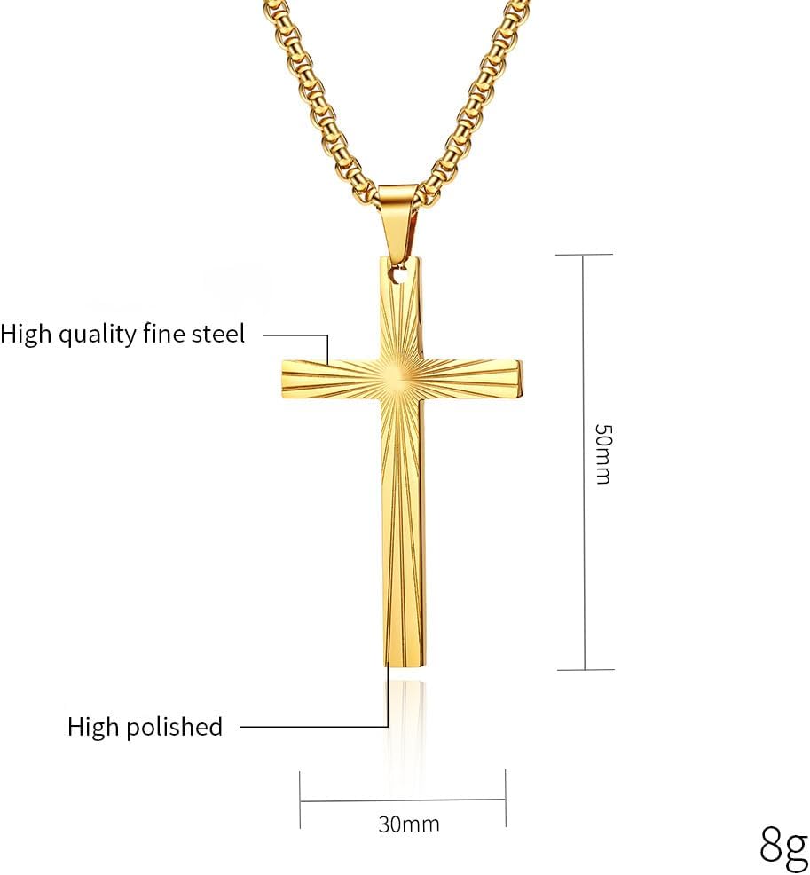 Men Cross Necklace,Stainless Steel Silver/Gold/Black Pendant Necklace Jewelry，60cm Rolo Chain - Image 2