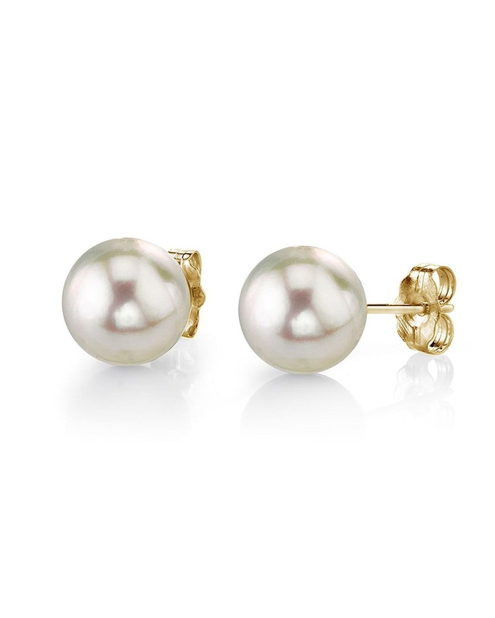 THE PEARL SOURCE 18K Gold AAA Quality Round White Akoya Cultured Pearl Stud Earrings for Women, Pearl, Pearl