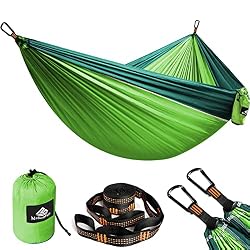 NatureFun Hamaca Ultra Ligera para Viaje y Camping | Transpirable, Nylon de Paracaídas de Secado Rápido | 2 x Mosquetones Premium, 2 x Correas de Nylon Incluidas | para Interiores y Exteriores