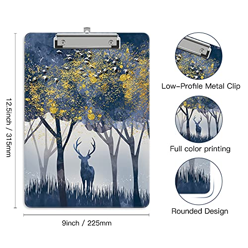 Image of Plastic A4 Clipboards, Clip Board Stardard Letter Size 9 x 12.5 in | Office Decorative for Students Women Men and Kids,Jungle Deer
