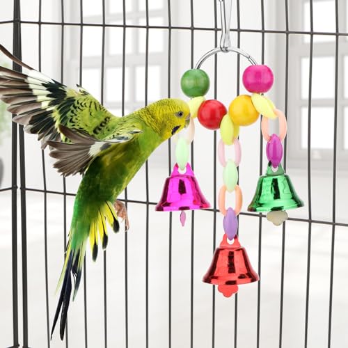 Image of Hypeety Parrot Chew Toys Swing Colorful Bells Chandelier Bird Hanging Toy Parrot Cage Craft Toys Cages African Grey Conure Cockatiel Hanging Bell B