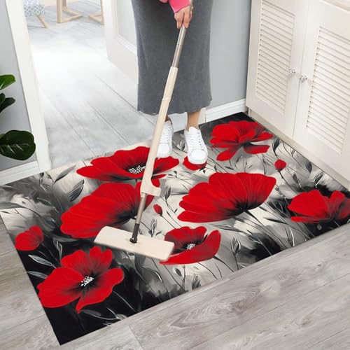 Tapis entrée intérieur 60x90cm fleurs de pavot abstrait lavable - 7