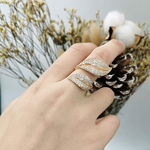 Bbl Cz Adjustable Open Ring 18K Gold Plated Rings For Women Dainty Leaf Ring Cubic Zirconia Personalized Letters Unique Wedding Engagement Anniversary Statement Band Rings For Women Girls #TOP1