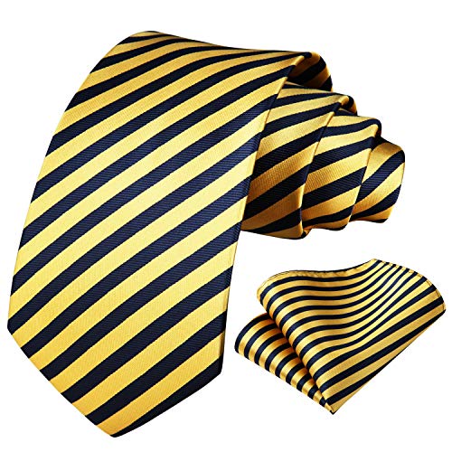 Image of HISDERN Stripe Tie Mens Ties with Pocket Square Set Classic 3.4'' Silk Formal Necktie Handkerchief for Business Wedding