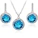 Produktbild Rund Blau Simulierter Aquamarin Österreichische Zirkonia Kristalle Schmuck-Set Halskette Anhänger 45 cm Ohrringe 18 kt Weiß Vergoldet