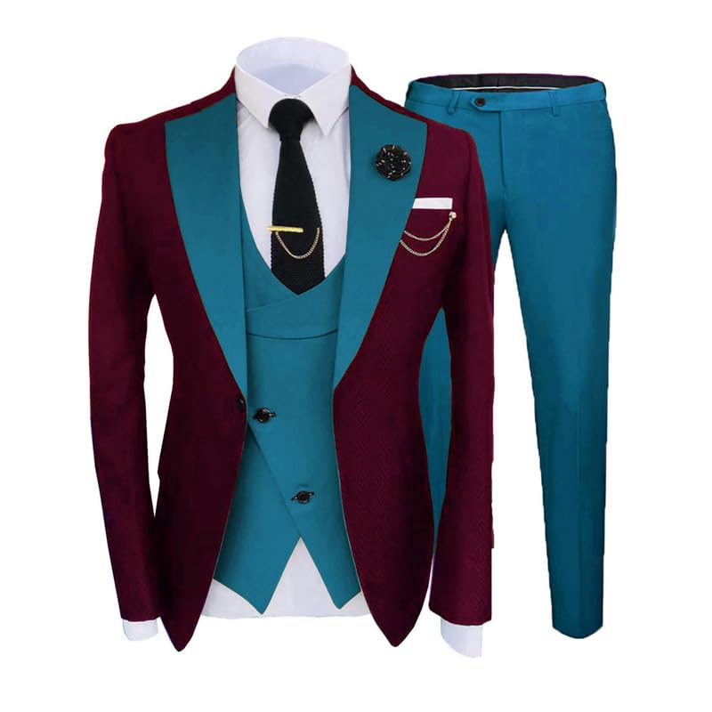 Mens Fashion Slim Fit 3 Piece Suits 2025 Elegant Party Blazer Vest Pants Set,Suits for Men