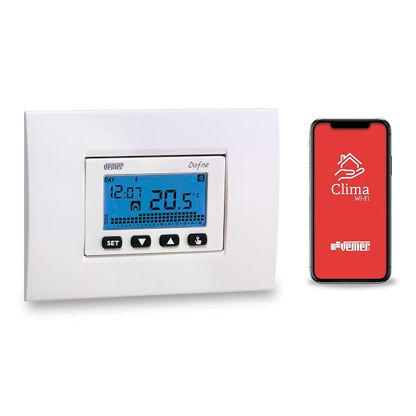 VEMER - Termostato Wifi da Incasso DAFNE WIFI VE792200 con Programmazione Settimanale, Controllo Remoto tramite App Clima Wifi, Compatibile Alexa Google Home 230V Bianco e Grigio