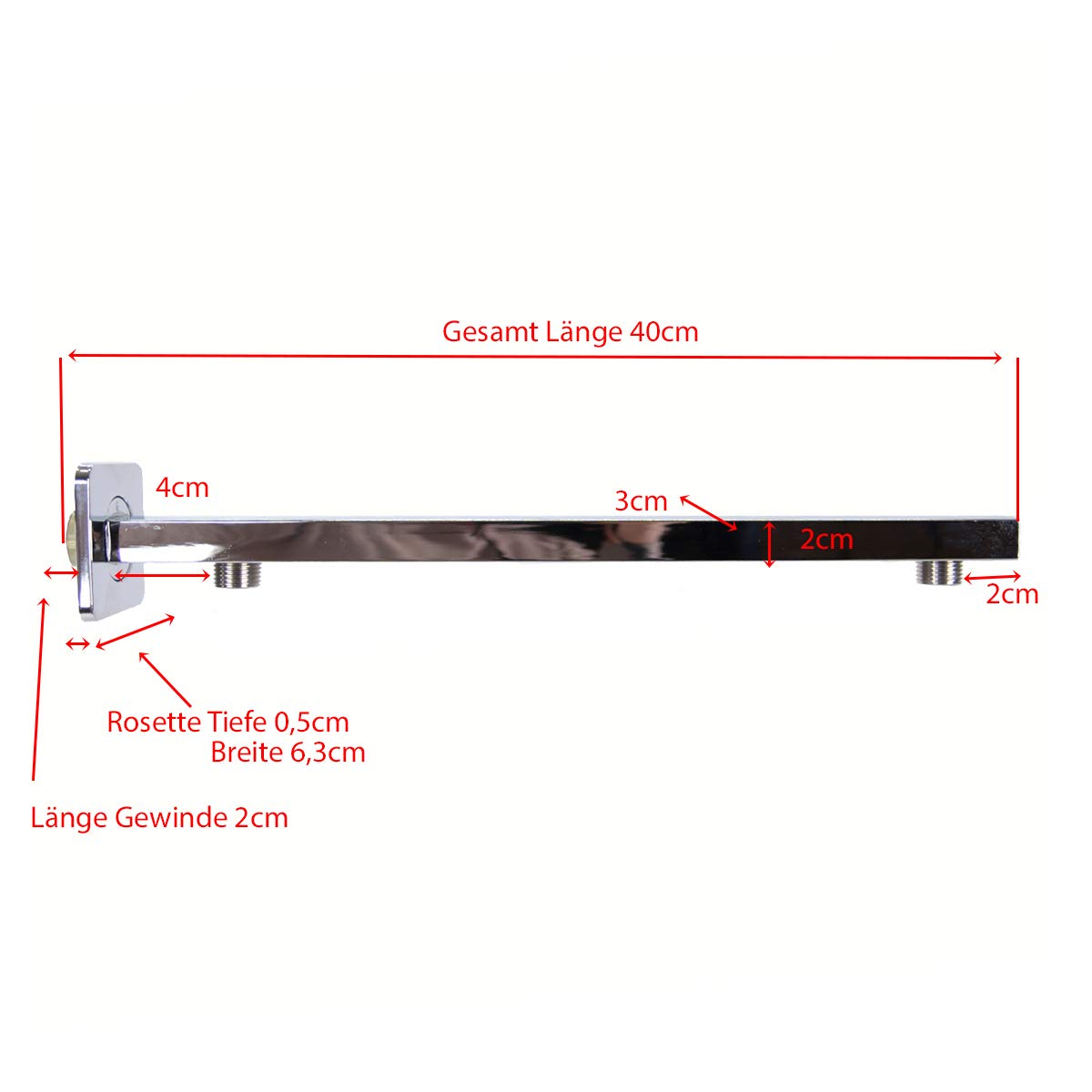 Braccio Doccia Soytich - Asta In Ottone Cromato 50 Cm, Con Rosetta, Per Soffioni E Docce