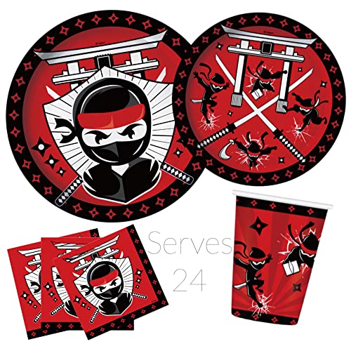 Serve 24 Ninja Theme Party Supplies Includes Plates,Napkins,Table Cover, Happy Birthday Banner, Ideal For Ninja Birthday Theme Party Decor #TOP1
