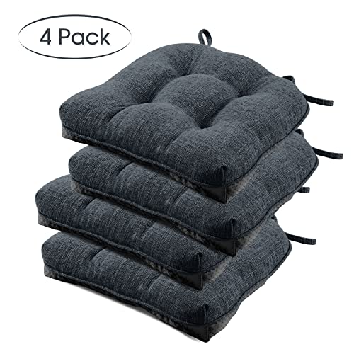 Basic Beyond Chair Cushions For Dining Chairs 4 Pack, Memory Foam Chair Cushion With Ties And Non Slip Backing, 15.5 X 15.5 Inches Tufted Chair Pads For Dining Chairs(Navy) #TOP2