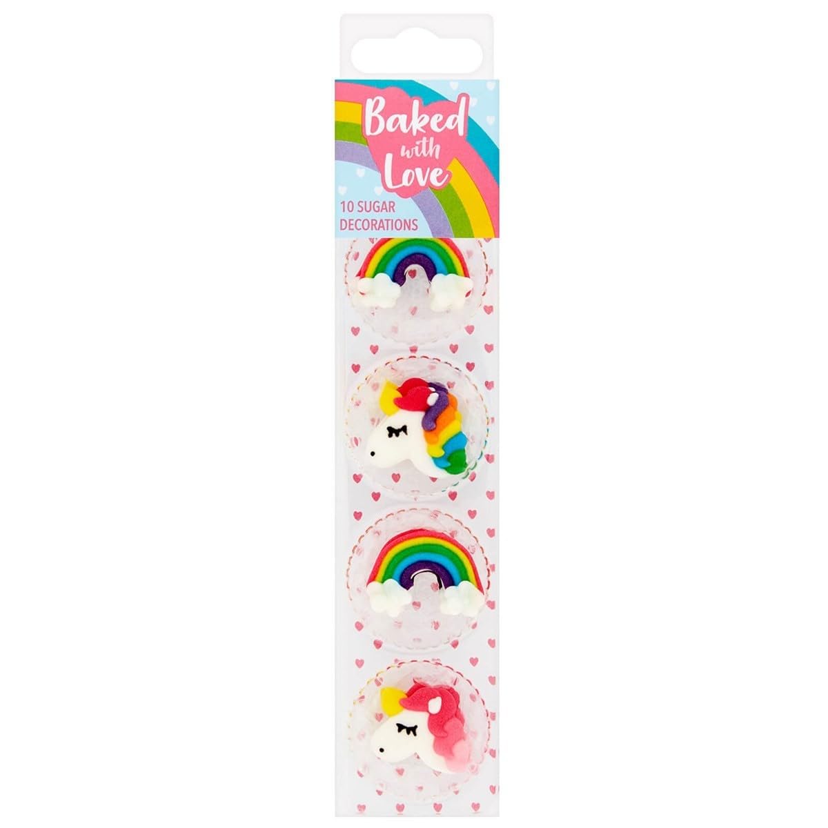 Culpitt Baked With Love Unicorn And Rainbow Cupcake Decorations, Edible Sugar Pipings - Pack of 10 Pieces, Assorted, 650071