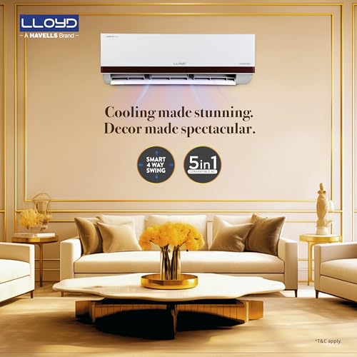 Image of Lloyd 1.5 Ton 5 Star Inverter Split AC (5 in 1 Convertible, Cools Even at 52C, Anti Corrosion Coating, Copper, PM 2.5 Filter, White with Red Deco Strip, GLS18I5KWEGW)