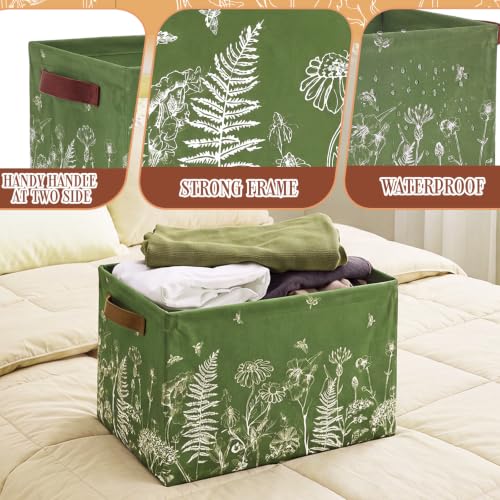 Image of Fourluoo 6 Pack Floral Storage Basket with Handles Clothes Storage Basket Bin Foldable Box Bins Organizer for Closet Shelf Nursery Kid Room Book Toy Chest(6, Simple Floral)