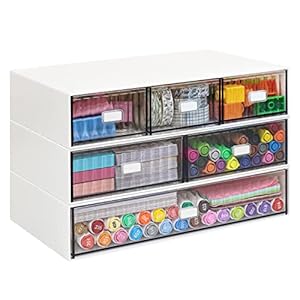 VASZOLA Stackable Desk Organizer with 6 Drawers, 3 Tier Plastic Desk Storage Box Desktop Drawers, Detachable Makeup Storage Office Stationery Supplies Organizer for Desk Office School Home