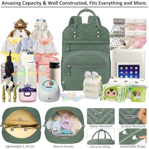 Image of Tenot Diaper Bag Backpack Tote with Insulated Pockets for Men Baby Boys Girls Newborn Unisex Tactical Large Capacity, Multifunctional Waterproof Green
