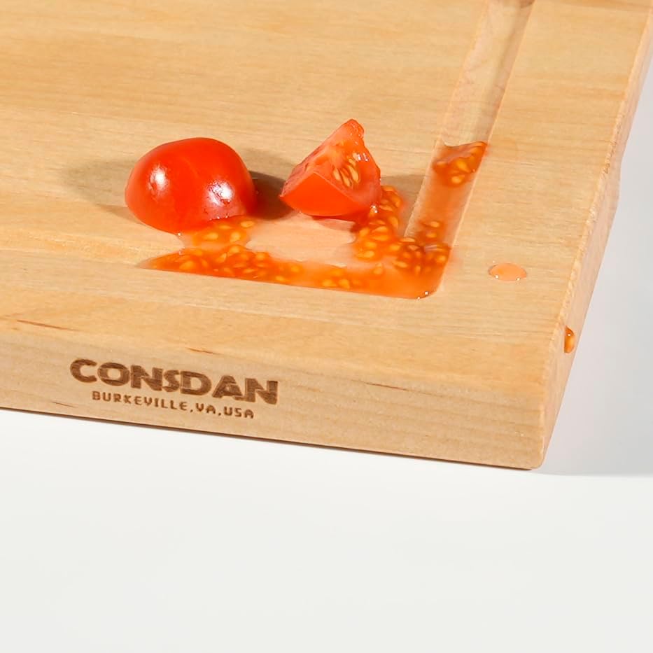 Miniatura 7 de CONSDAN Tabla de cortar de madera para cocina, 16 x 12, madera de abedul sólida, grano de borde, tabla de cortar, bloque de carnicero con ranura