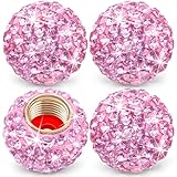 MEAJOO 4PCS Bling Crystal Diamond Tire Stem Valve Caps, Crystal Shinny Rhinestone Car Wheel Tire Valve Caps for Women, Universal for Cars, SUV, Trucks, Bikes, Motorcycles, Bicycles (Pink)