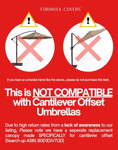 Formosa Covers 11 ft 8 Rib Market Patio Umbrella Replacement Canopy – Center Pole Umbrellas ONLY – NOT Compatible with Cantilever or Offset Umbrellas – Taupe (Canopy Only)