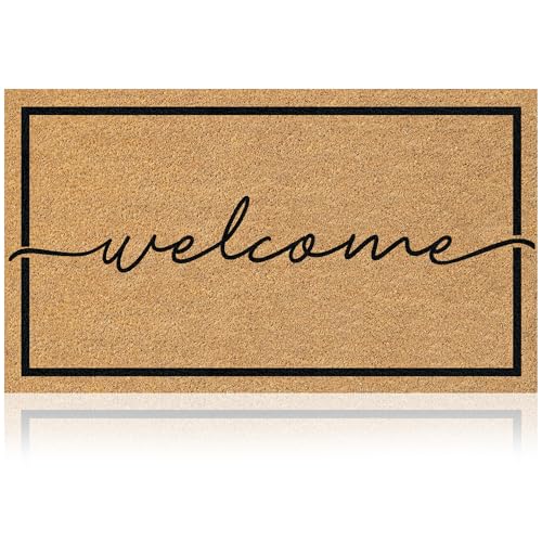 AMARU DOOR MATS - Coir Welcome Mat, Non-Slip, Welcome Classic 4, 17x29 in