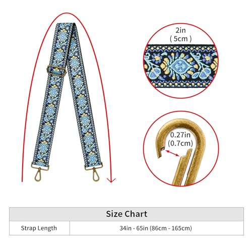 Image of ZOOEASS Bronze Buckles Purse Strap, 2 inch Wide Crossbody Handbag Strap Adjustable Replacement Shoulder Strap Vintage Embroidery