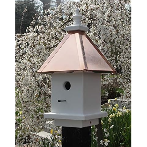 Wooden Bird House, 1 Compartment, Copper Roof, Handmade in The USA, Weather Resistant Cover