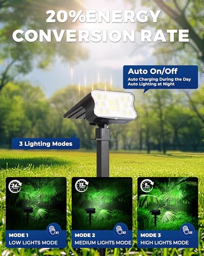 HGGH Solar Lights Outdoor Waterproof IP67, 60 LED 3 Lighting Modes Solar Spot Lights Outdoor for Yard Garden Pathway Landscape, Auto On/Off, Function 2 in 1(Cool White, 4 Pack)