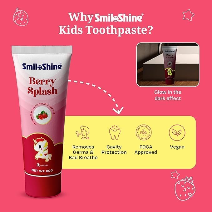 SmiloShine Unicorn Gel Toothpaste for Kids - Strawberry Flavor and Bubble Gum Flavor image 4
