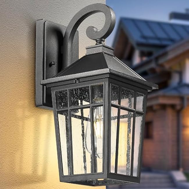 Darkaway Outdoor Wall Lights Wall Mount Outdoor Sconce Lights Black with Seeded Glass