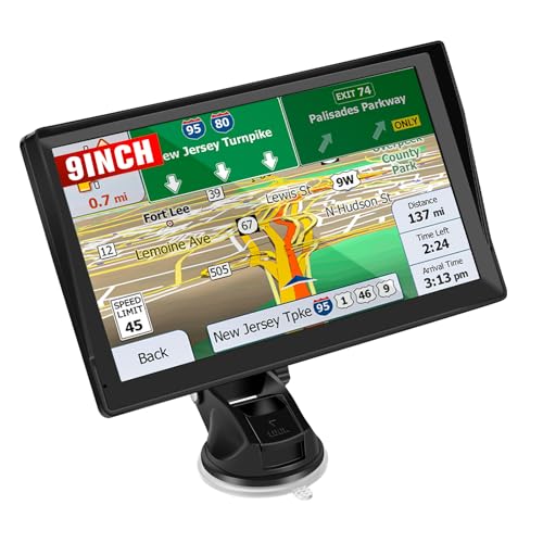 9 inch GPS Navigator Sat Nav for Car, Truck, with UK Europe Maps, Lifetime Free Updates, Support Postcode Search and Voice Guidance, Speed Camera Alert, Lane Guidance Assist, POI