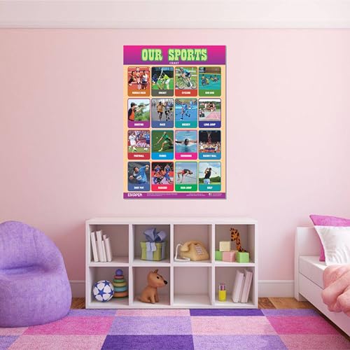 Image of ESCAPER Our Sports Educational Charts, (11.5 x 17.5 inches), 300 GSM Paper, Laminated Self Adhesive Back, Kids Study Material, Learning Posters, Perfect For Home Schooling, Nursery Students