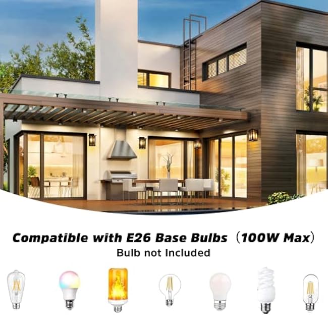 VUAA 2 Pack Outdoor Wall Light Fixtures, Waterproof Porch Lights Wall Lanterns, Exterior Lights for Outside Wall Scones with E26 Socket for Front Door Garage, Black