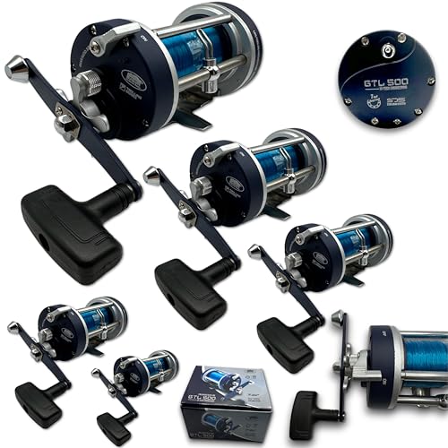 5 x GTL 500 SEA BOAT FISHING LARGE MULTIPLIER REEL PRELOADED BLUE LINE