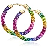 Ronglry Rhinestone Hoop Earrings for Women - Rainbow Pride Crystal LGBT Earrings - LGBTQ Accessories and Jewelry