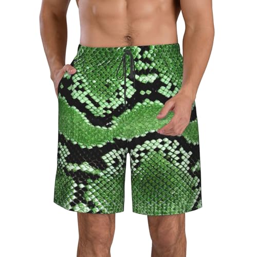 WURTON Green Snakeskin Print Mens Swim Trunks Compression Liner Swimming Trunks Bathing Suit Quick Dry Shorts